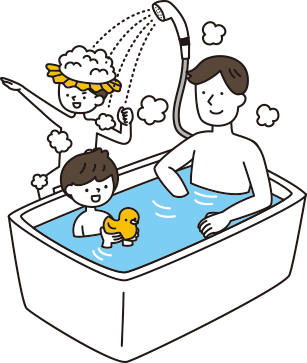 お風呂に入る家族